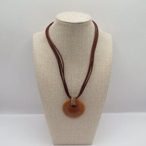 Silpada Gemstone Pendant Leather Strand 925 Clasp Necklace